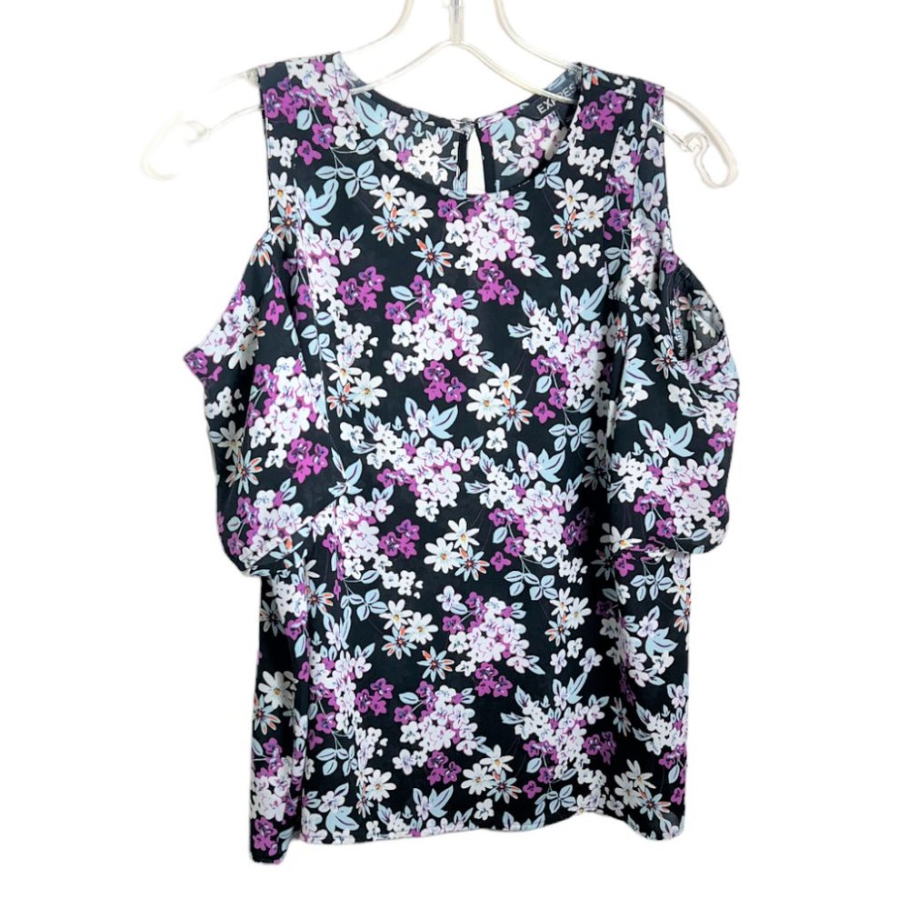 Express Cut-Out Shoulder Floral Blouse, Size S/P
